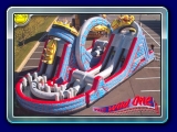 The Wild One Slide - 30ft x 58ft x 24ft. The excitement of a real roller coaster which is the featured ride at any amusement park. Experience the twisting turns, climbing the mountains and zipping down the other side. This ride is a SCREAM!