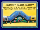 Chuggy Choo-Choo - The Chuggy Choo Choo is an adorable inflatable toddler train that offers 42 feet of railway entertainment, with plenty of details inside for aspiring train engineers. A bounce area allows for jumping fun, a mountain climb and slide adds adventure, and a pop-up bed helps teach coordination.