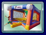 Kids T-Ball Game Inflatable is all new.  A colorful centerpiece attraction for any carnival, fair, or picnic, this game is approximately 14' Wide x 12' Deep x 10' High.